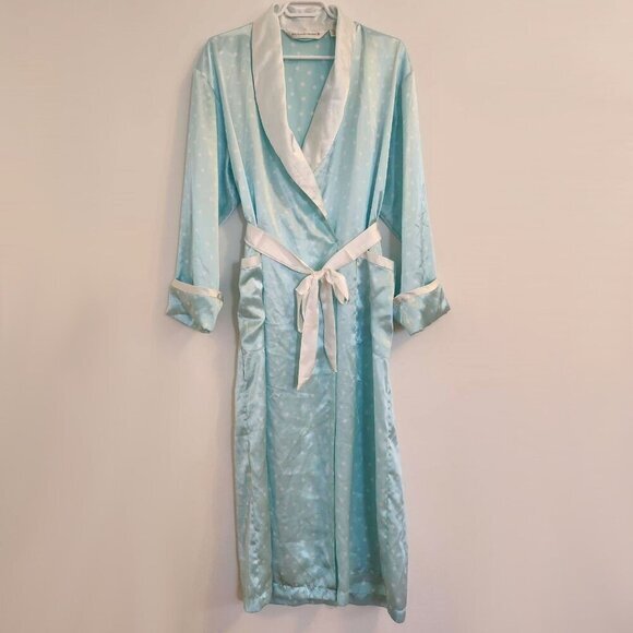 Victoria's Secret Long‎ Sleeve Maxi Robe Blue with White Polka dots XS/S b38